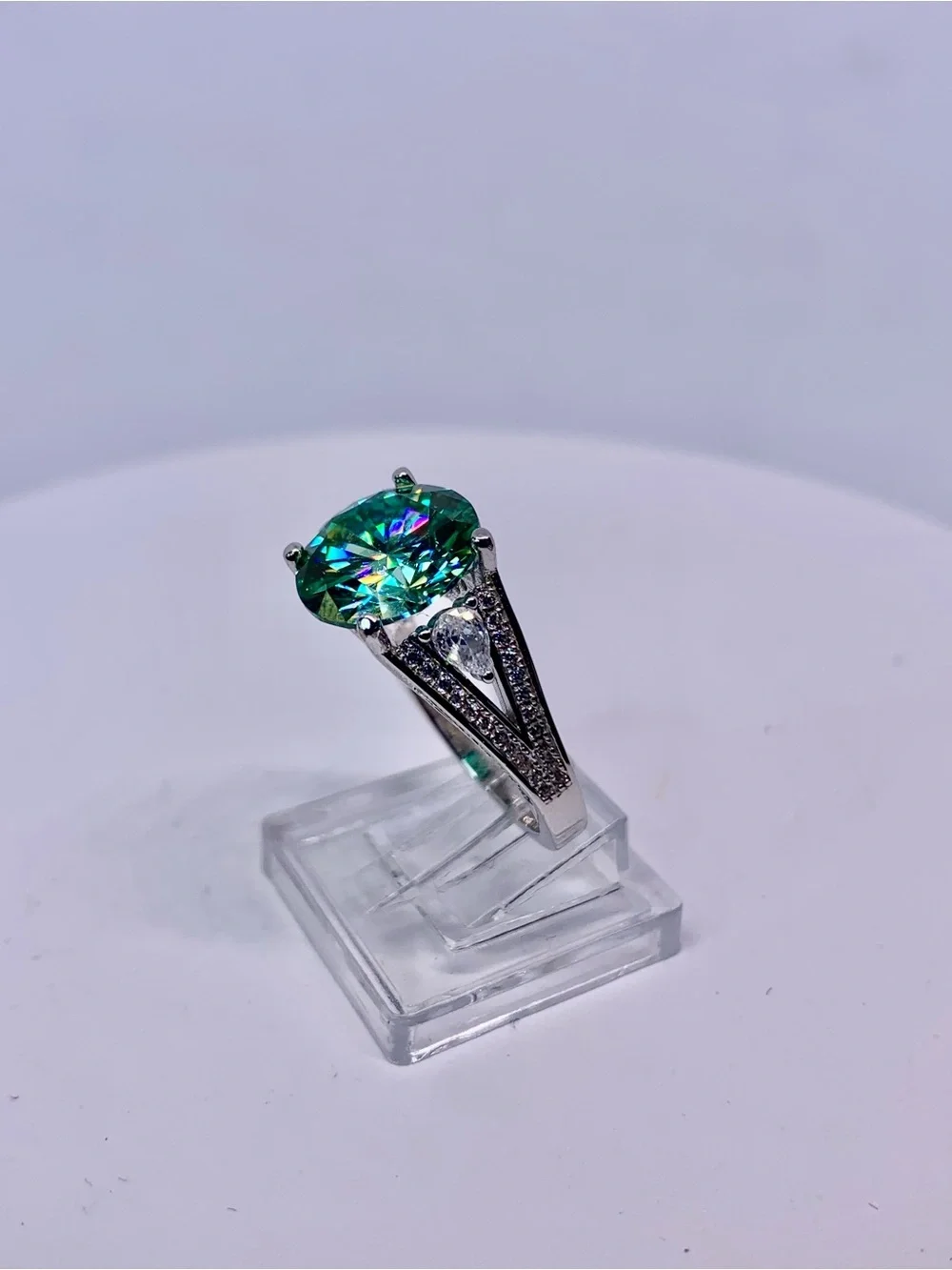 Green Blue Vintage Solitaire Moissanite Ring Women Jewelry 5 Ct 925 Silver GRA